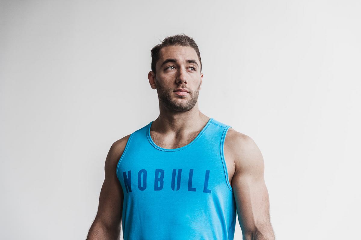 Nobull Neon Men's Tank Tops Blue | Australia (IE8765)